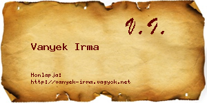 Vanyek Irma névjegykártya